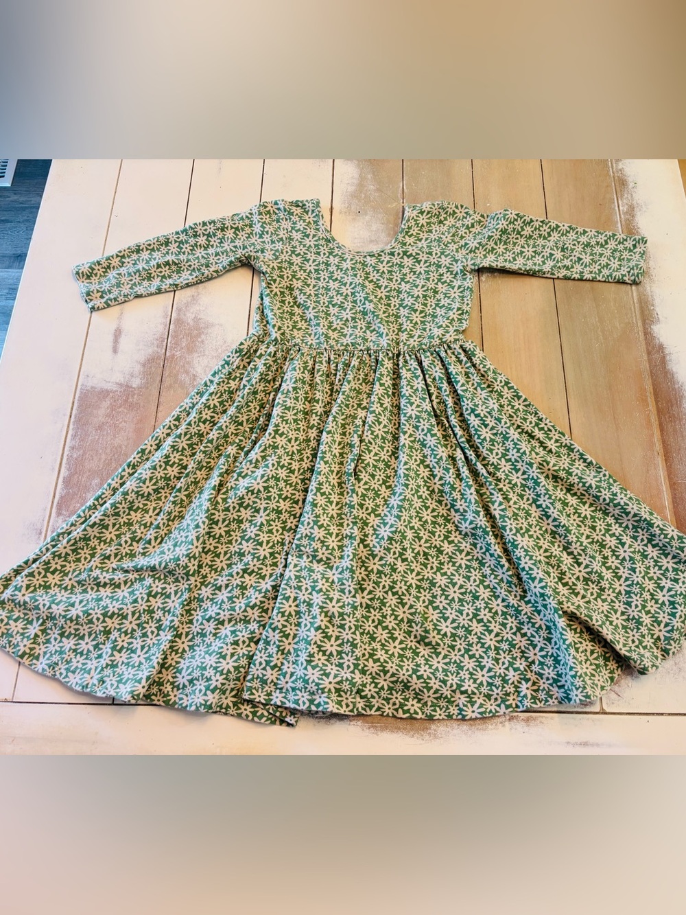 Alice & Ames Girls' Green Floral Long-Sleeve Twirl Dress